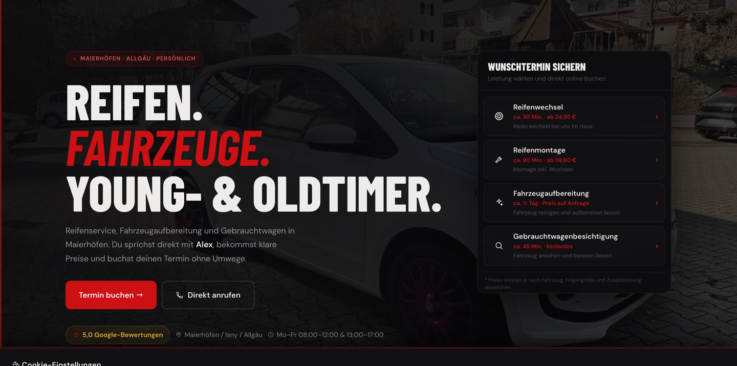 Startseite der Website von Rief Fahrzeuge auf dem Desktop