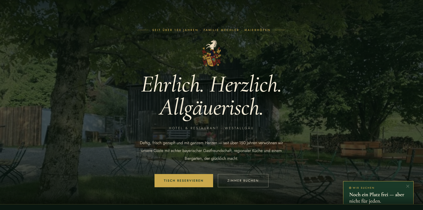 Startseite der Website vom Bayrischen Wirt auf dem Desktop